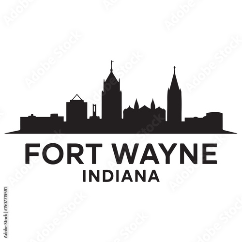 Fort Wayne skyline horizontal banner. Black Fort Wayne, Indiana. Vector template for your design. Vector black silhouette. with white background