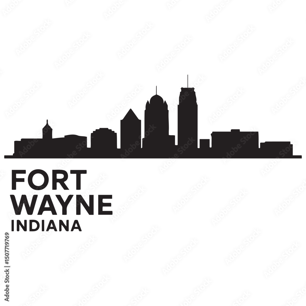 Fototapeta premium Fort Wayne skyline horizontal banner. Black Fort Wayne, Indiana. Vector template for your design. Vector black silhouette. with white background