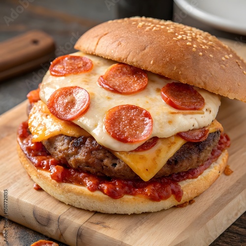 The Ultimate Pizza Burger: Beef Patty Topped with Pepperoni & Cheese
