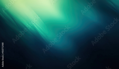 Abstract Blurred Green and Blue Background with Light Streaks and Dark Shades