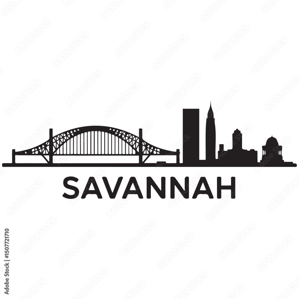 Obraz premium Savannah skyline horizontal banner. Black Savannah, Georgia. Vector template for your design. Vector black silhouette. with white background