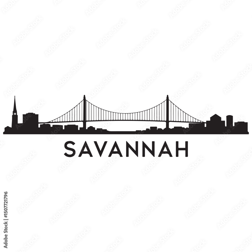 Obraz premium Savannah skyline horizontal banner. Black Savannah, Georgia. Vector template for your design. Vector black silhouette. with white background