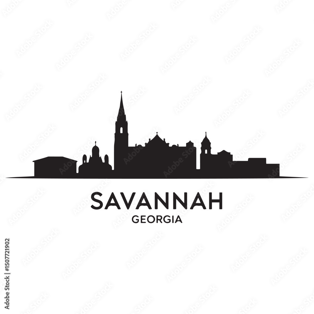 Obraz premium Savannah skyline horizontal banner. Black Savannah, Georgia. Vector template for your design. Vector black silhouette. with white background