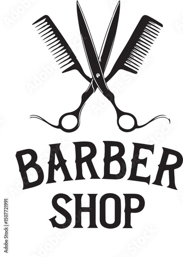 Vintage vector illustration of a barbershop symbol with scissors and comb, perfect for business sign design