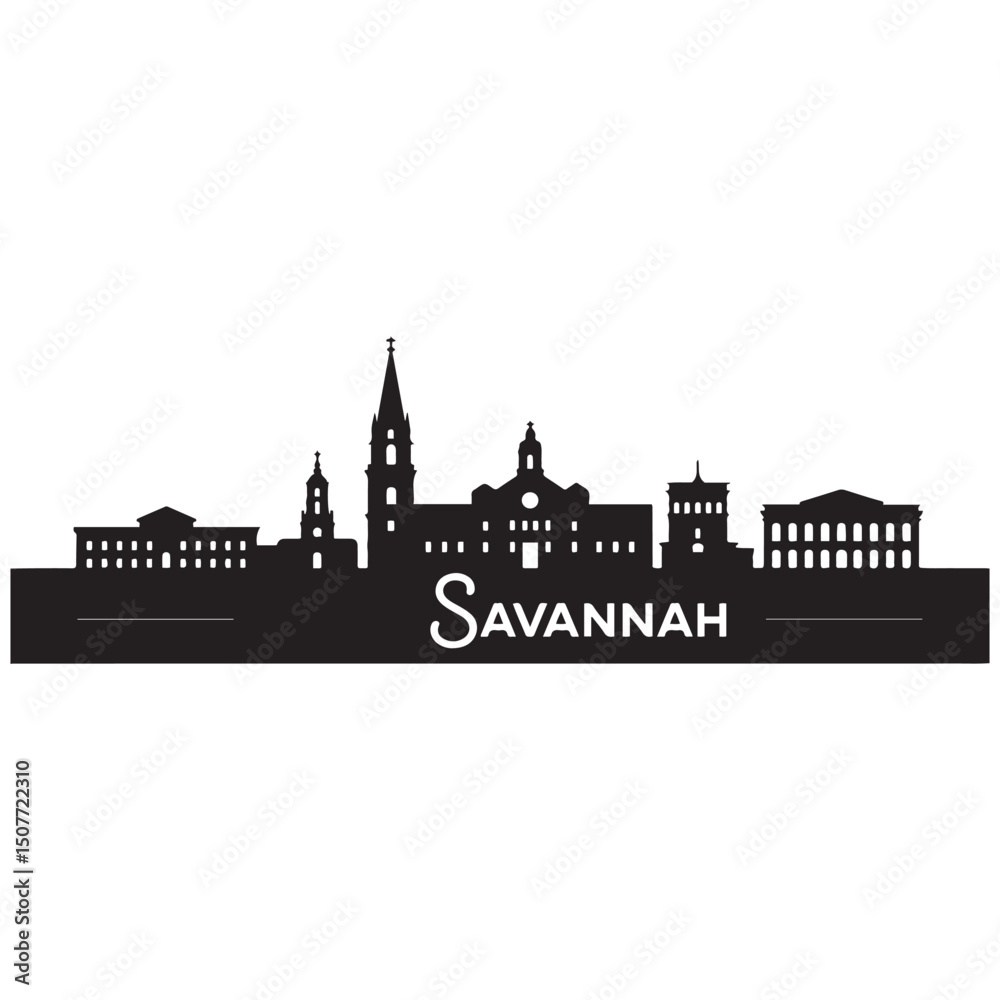 Savannah skyline horizontal banner. Black Savannah, Georgia. Vector template for your design. Vector black silhouette. with white background Savannah skyline horizontal banner. Black Savannah, Georgia. Vector template for your design. Vector black silhouette. with white background