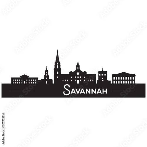 Savannah skyline horizontal banner. Black Savannah, Georgia. Vector template for your design. Vector black silhouette. with white background