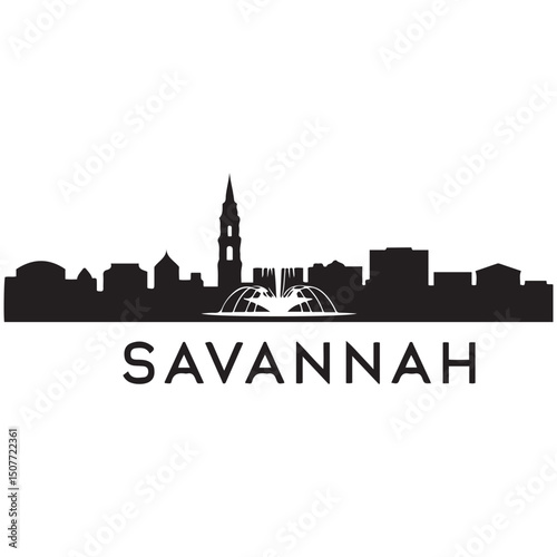 Savannah skyline horizontal banner. Black Savannah, Georgia. Vector template for your design. Vector black silhouette. with white background