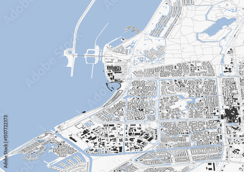 Zoomed-In Vector Map of Lelystad – Detailed Highways, Buildings, and Waterways Layout for Urban Planning and GIS Analysis