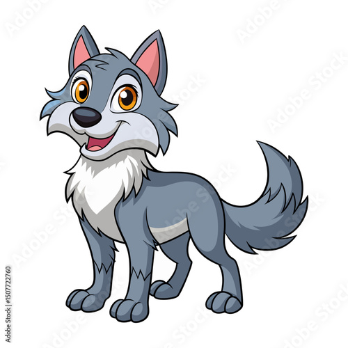 Cute cartoon wolf isolated on white background. Side view. Vector illustration.