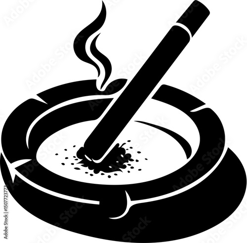vector illustration silhouette of ashtray and cigarette, isolated on white