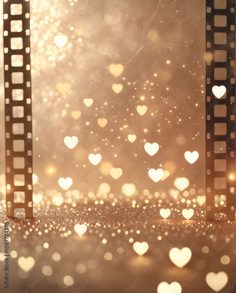 Obraz premium Golden heart bokeh background glowing warm abstract dreamy lights for valentine love theme wedding design or social banner artwork aesthetic romantic wallpaper background photo
