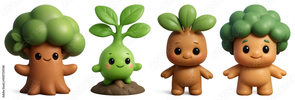 Obraz premium PNG Cute plant-inspired cartoon characters, element set on transparent background