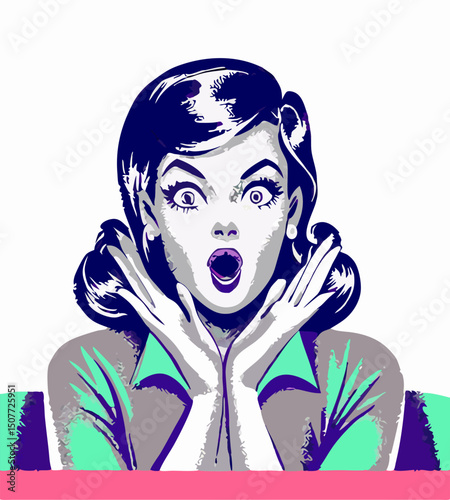 Surprised Woman Pop Art Style Illustration