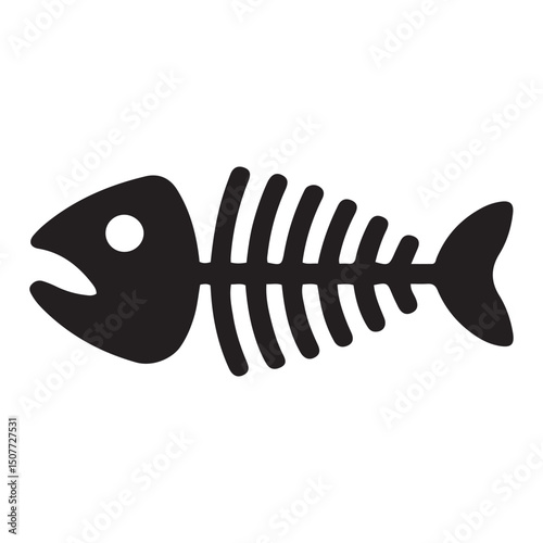 Fish bone or fishbone skeleton flat vector icon for wildlife apps and websites. Vector black silhouette. with white background