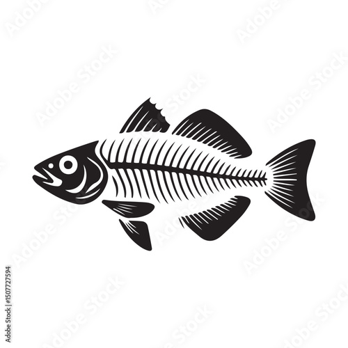 Fish bone or fishbone skeleton flat vector icon for wildlife apps and websites. Vector black silhouette. with white background