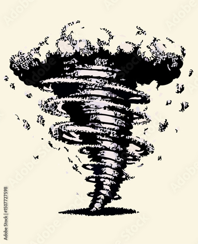 Black and White Hand-Drawn Tornado Illustration