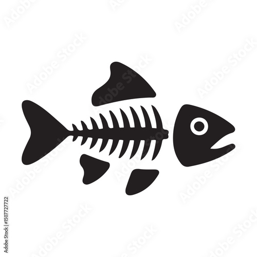 Fish bone or fishbone skeleton flat vector icon for wildlife apps and websites. Vector black silhouette. with white background