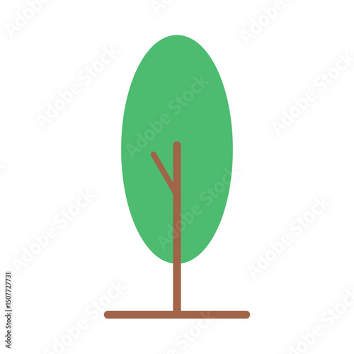 Minimalist Vertical Tree Icon Featuring Symmetrical Elliptical Canopy and Linear Geometric Branches