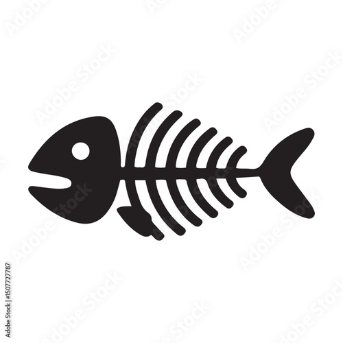Fish bone or fishbone skeleton flat vector icon for wildlife apps and websites. Vector black silhouette. with white background