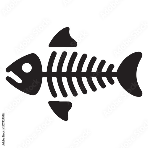 Fish bone or fishbone skeleton flat vector icon for wildlife apps and websites. Vector black silhouette. with white background