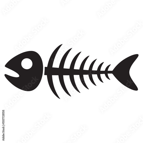 Fish bone or fishbone skeleton flat vector icon for wildlife apps and websites. Vector black silhouette. with white background