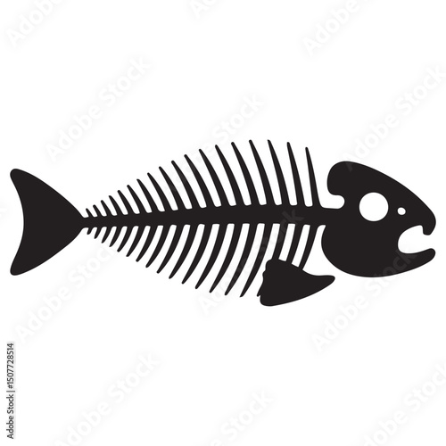 Fish bone or fishbone skeleton flat vector icon for wildlife apps and websites. Vector black silhouette. with white background