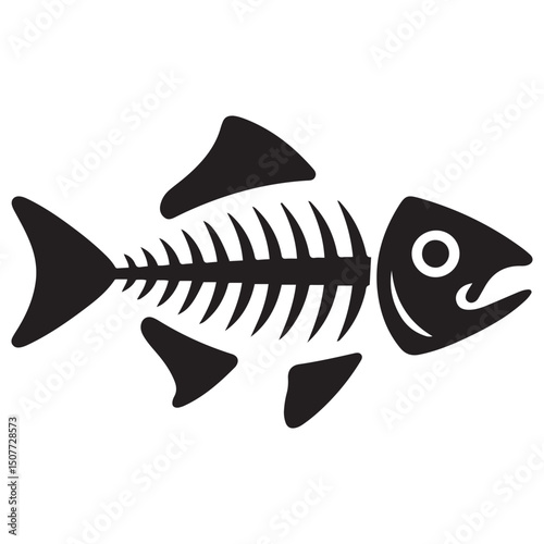 Fish bone or fishbone skeleton flat vector icon for wildlife apps and websites. Vector black silhouette. with white background