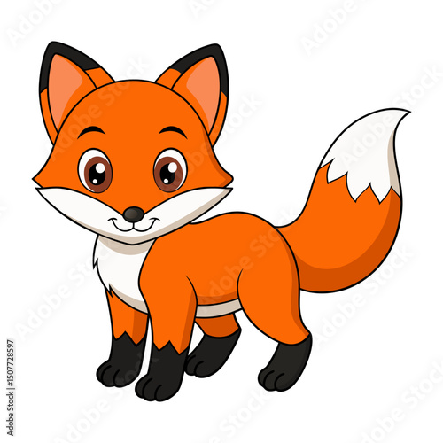 Cute cartoon fox isolated on white background. Side view. Vector illustration.