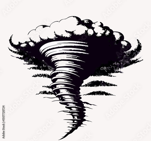 Black and White Sketch of a Tornado, Cyclone, Whirlwind