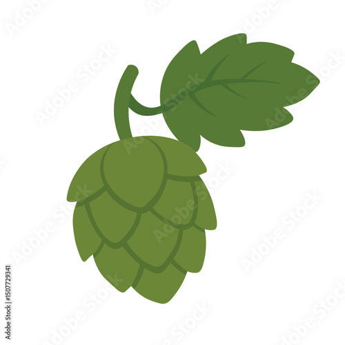 Cartoon hop cone with leaf in flat style, perfect for beer design, labels, menu and Oktoberfest.