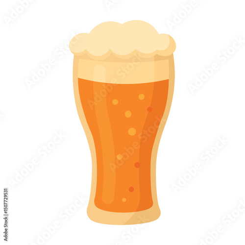 Cartoon flat style beer glass with foam, ideal for Oktoberfest, menu, sticker and festive design.