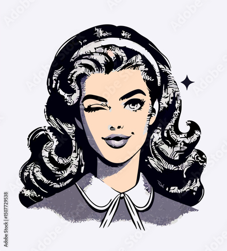 Retro Pop Art Woman Winking, Vintage Style Illustration