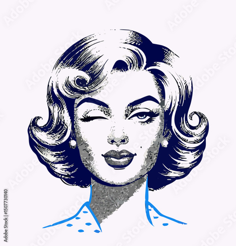 Retro Woman Winking Pop Art Style Illustration