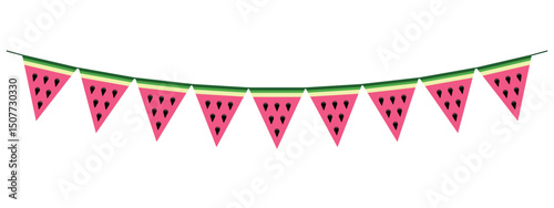 watermelon bunting garland, summer party decoration, panoramic vector design element