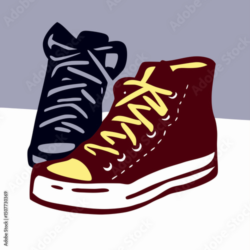 Pair of Stylish High-Top Sneakers, Casual Shoes Illustration