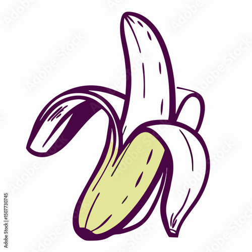 Hand-drawn illustration of a partially peeled banana