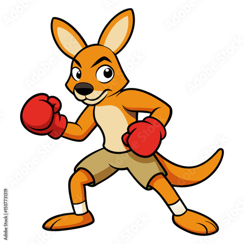 Cute cartoon kangaroo boxer isolated on white background. Kangaroo fighter with red boxing gloves. Front view. Vector illustration.