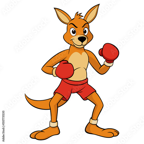 Cute cartoon kangaroo boxer isolated on white background. Kangaroo fighter with red boxing gloves. Front view. Vector illustration.