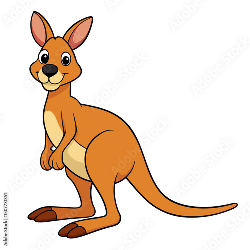Cute cartoon kangaroo isolated on white background. Side view. Vector illustration.