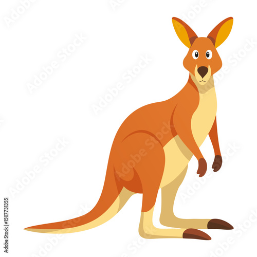 Cute cartoon kangaroo isolated on white background. Side view. Vector illustration.