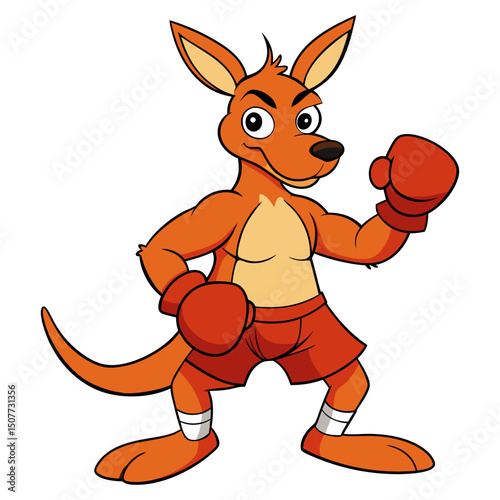 Cute cartoon kangaroo boxer isolated on white background. Kangaroo fighter with red boxing gloves. Front view. Vector illustration.