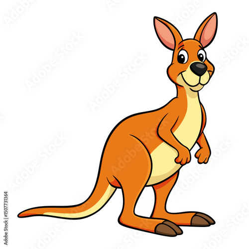 Cute cartoon kangaroo isolated on white background. Side view. Vector illustration.
