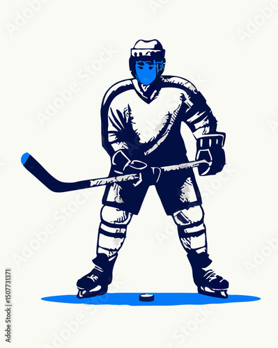 Hockey Player Ready Position Stick Puck Icon