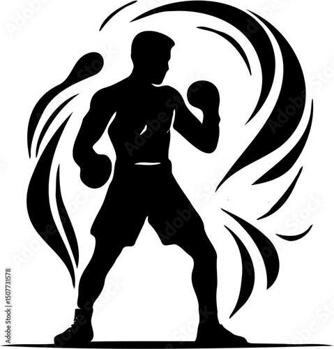 boxing silhouette vector illustration, isolated on white