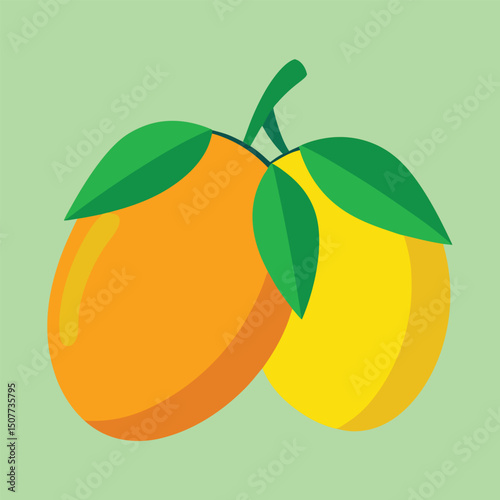 Haden two mango orange fruit with leaves 