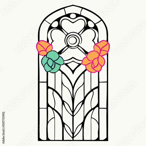 Stained Glass Window Design: Floral Arch Pattern