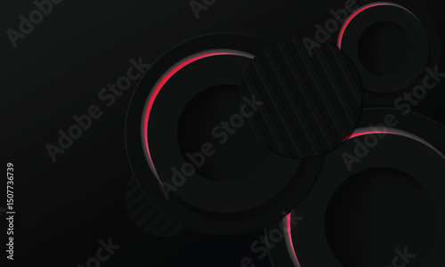 Abstract black circle dimensional background with red neon light design