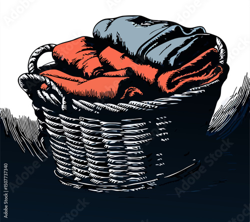 Folded Clothes in a Wicker Laundry Basket