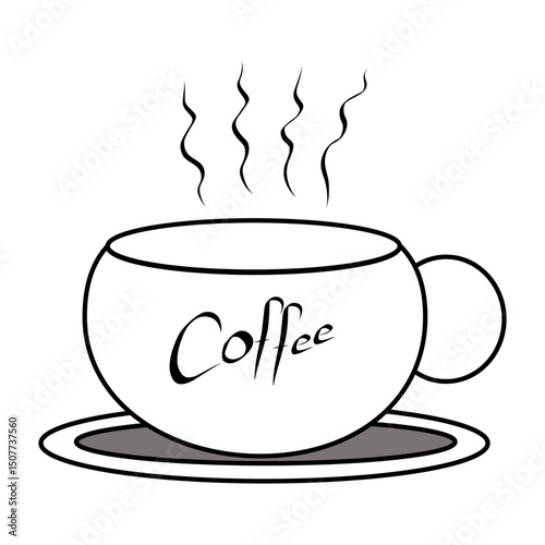Coffee cup icon. Coffee text detail. Steam wave lines. Vector illustration.