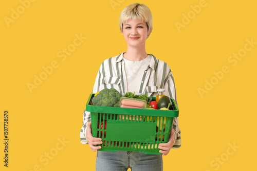 Young woman with full shopp...